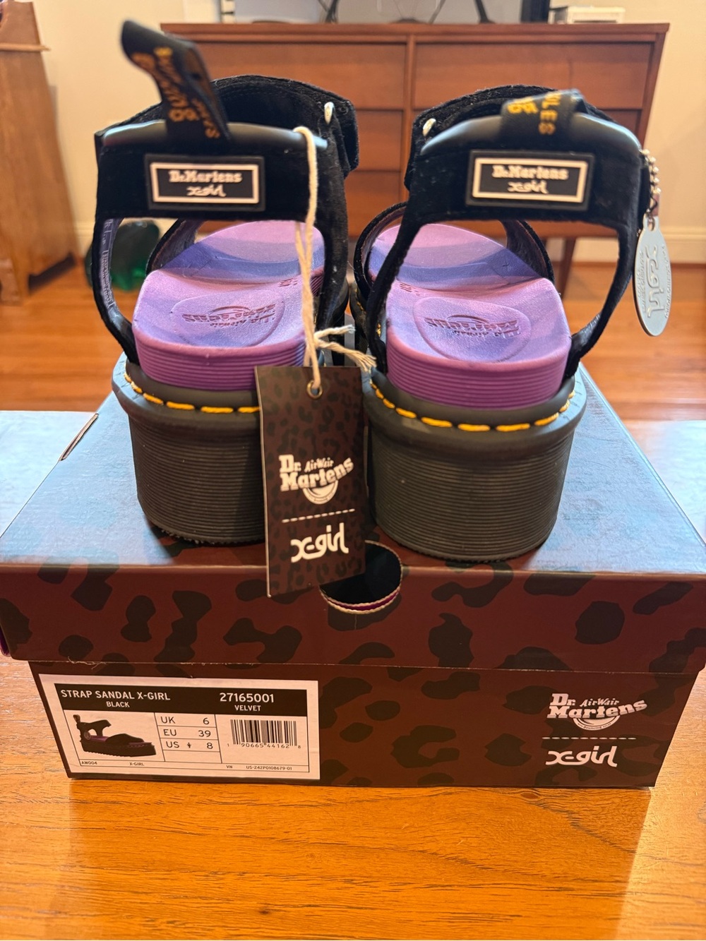RARE X-Girl Dr. Martens Collab Black Velvet and Purple Platform Sandals - Picture 3 of 8